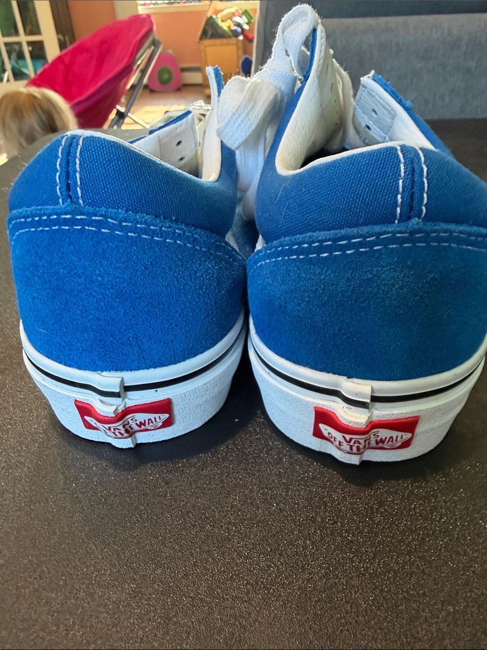 Vans Blue Suede & Canvas Low Top Sneakers with White Stripe brand New